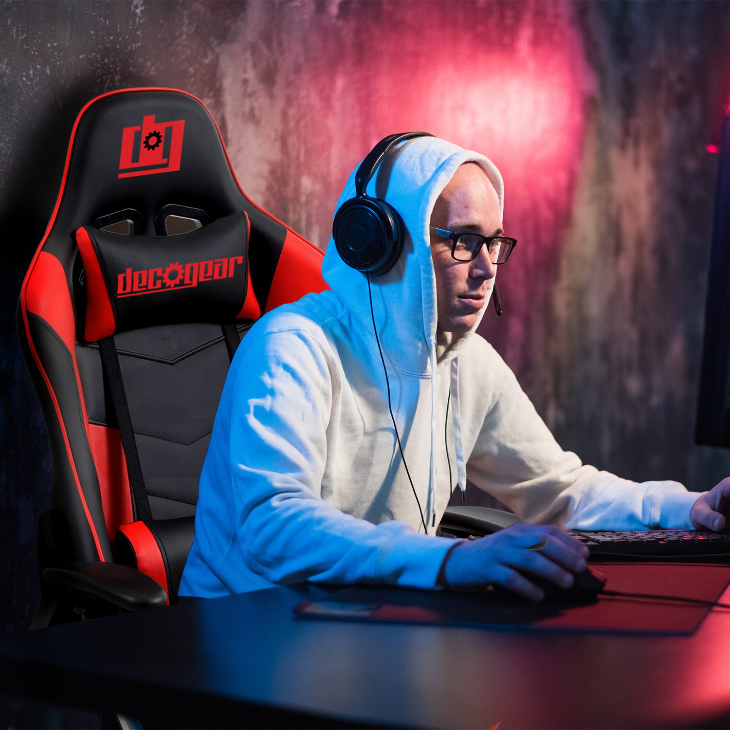 Deco Essentials Foam Gaming Chair + Head and Lumbar Support - Choose Color
