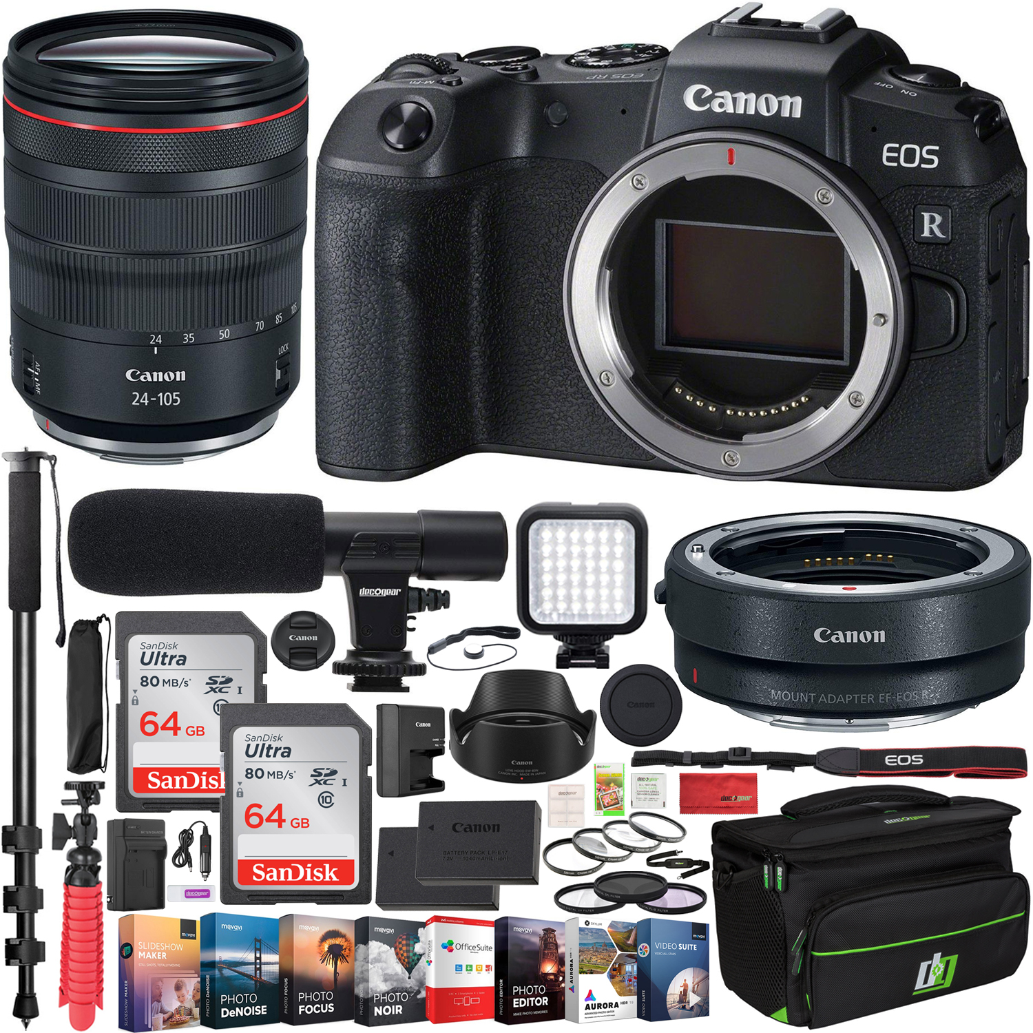 Canon EOS RP Mirrorless Camera + RF 24105mm Lens + EF Adapter + 128GB