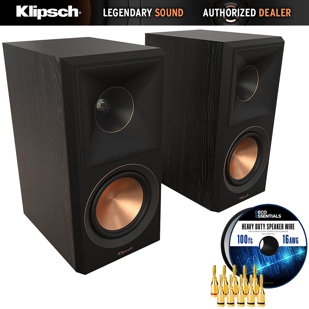 Klipsch RP-500M II Bookshelf Speakers Ebony (Pair) +Deco Gear Wire +Banana Plugs