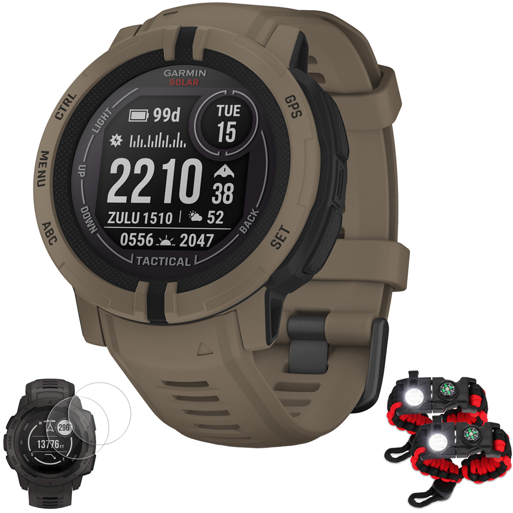 Garmin Instinct 2 Solar Smartwatch, Tactical Edition, Coyote Tan + Accessories Bundle