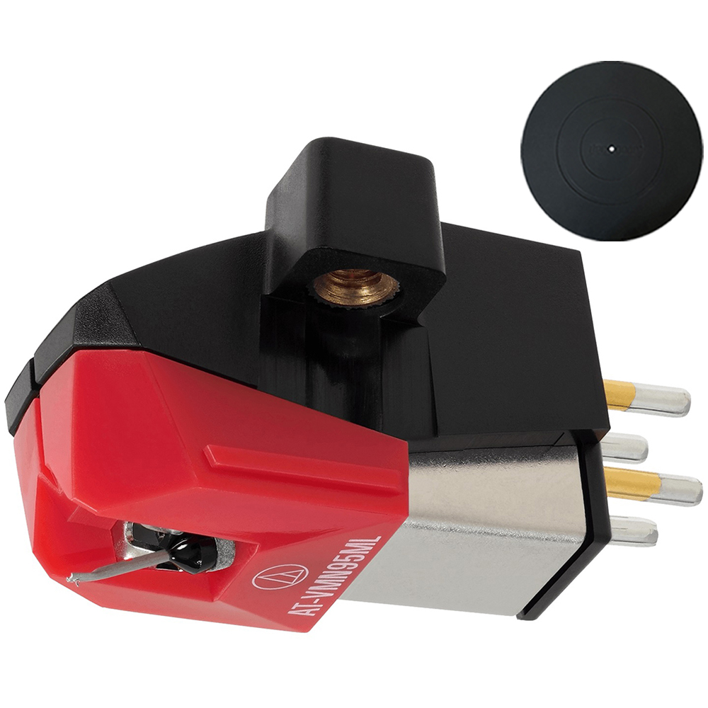 Проигрыватель с двумя подвижными магнитами Audio-Technica Phono Cartridge красного цвета с резиновым ковриком