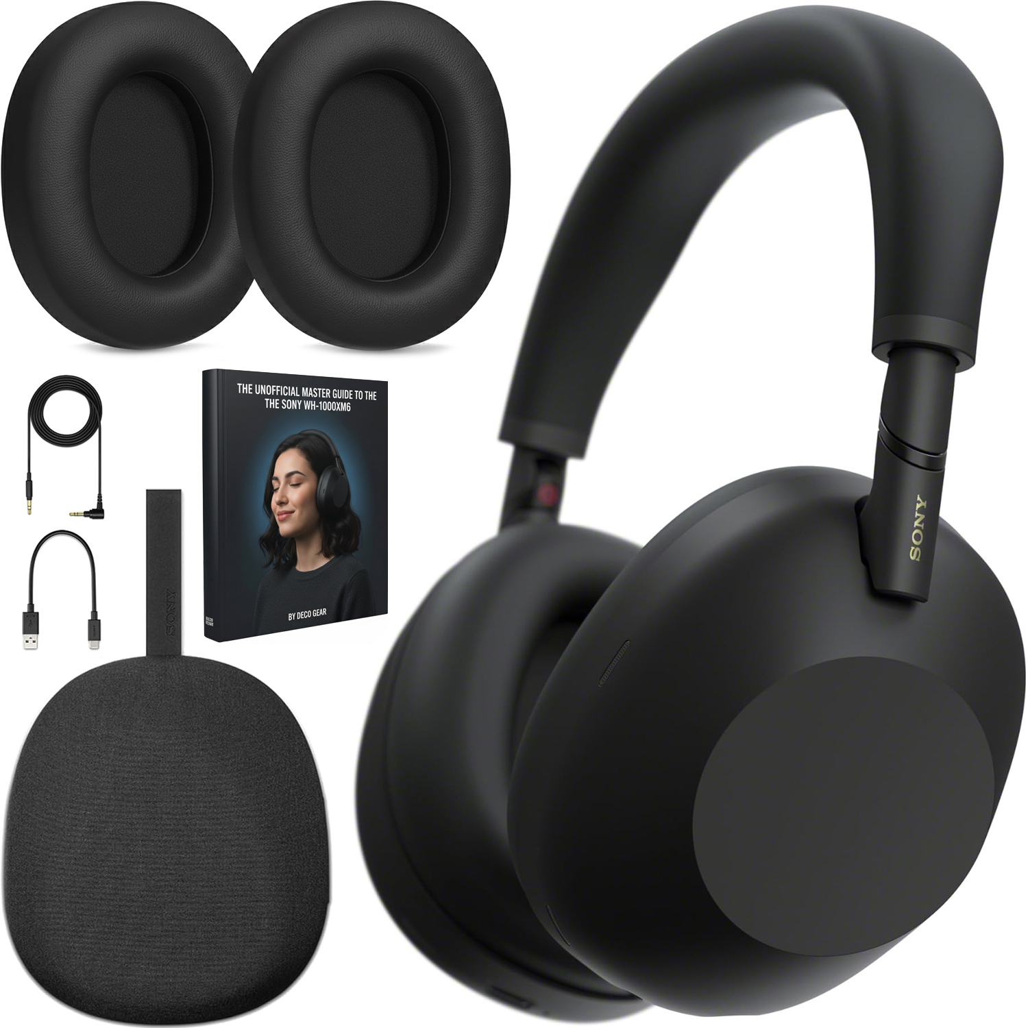 Sony WH1000XM6/B Wireless Noise Canceling Headphones, Black + Accessory Bundle
