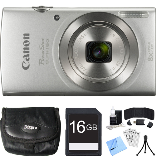 Canon PowerShot ELPH 180 20MP 8x Zoom Silver Digital Camera 16GB Card