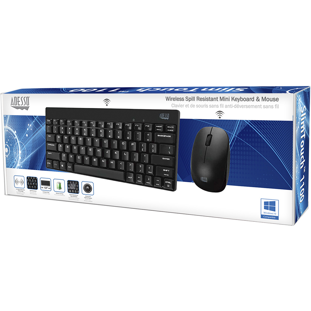 Photos - Keyboard Adesso WKB-1100CB Wireless Spill Resistant Mini  & Mouse Combo 