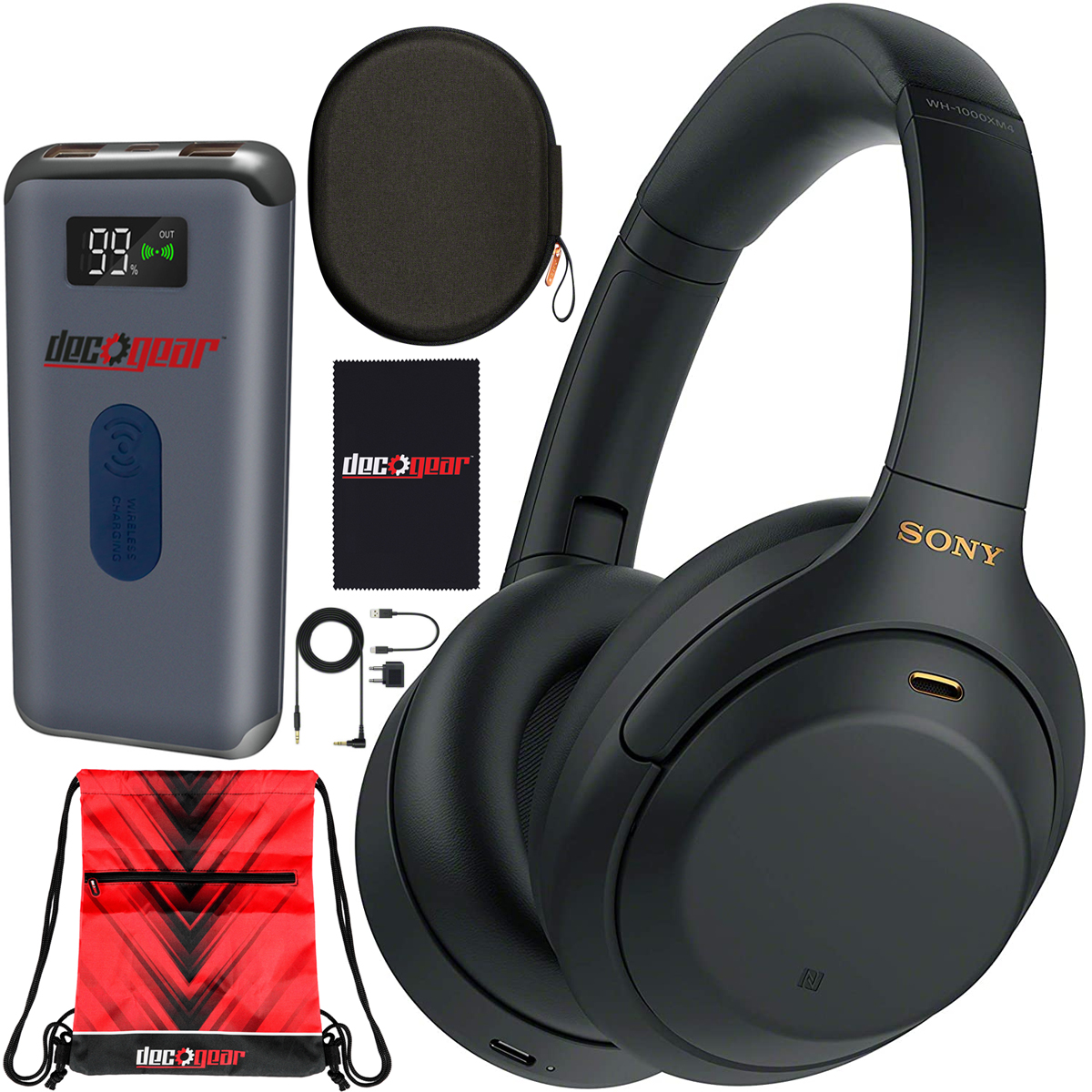 Sony WH1000XM4 Wireless Noise Cancelling Headphones with Hands Free Mic Black Bundle