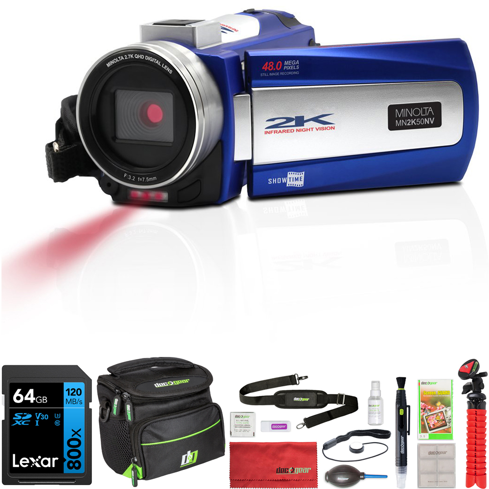 Photos - Camcorder Konica Minolta Minolta 2.7K QHD 48 MP IR Night Vision , Blue w/ 64GB Accessory B 