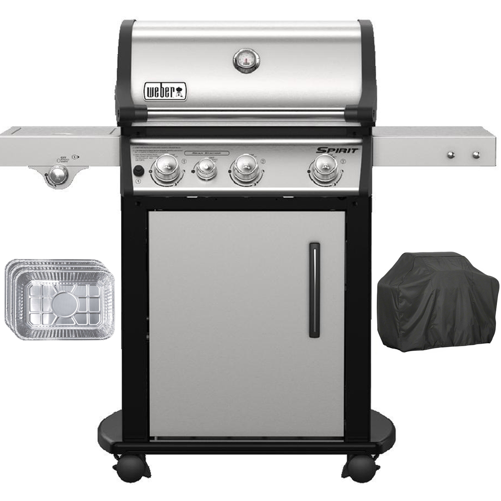 Photos - BBQ / Smoker Weber Spirit SP-335 Gas Grill - Stainless Steel w/ Grill Cover and Pans Se 