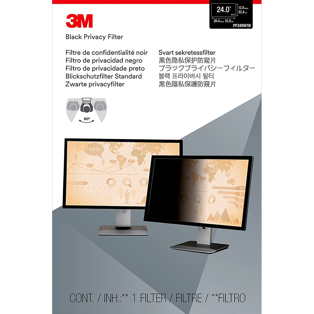 Photos - Monitor 3M Privacy Filter for 24 Widescreen  (16:10)  PF240W1B (PF240W1B)