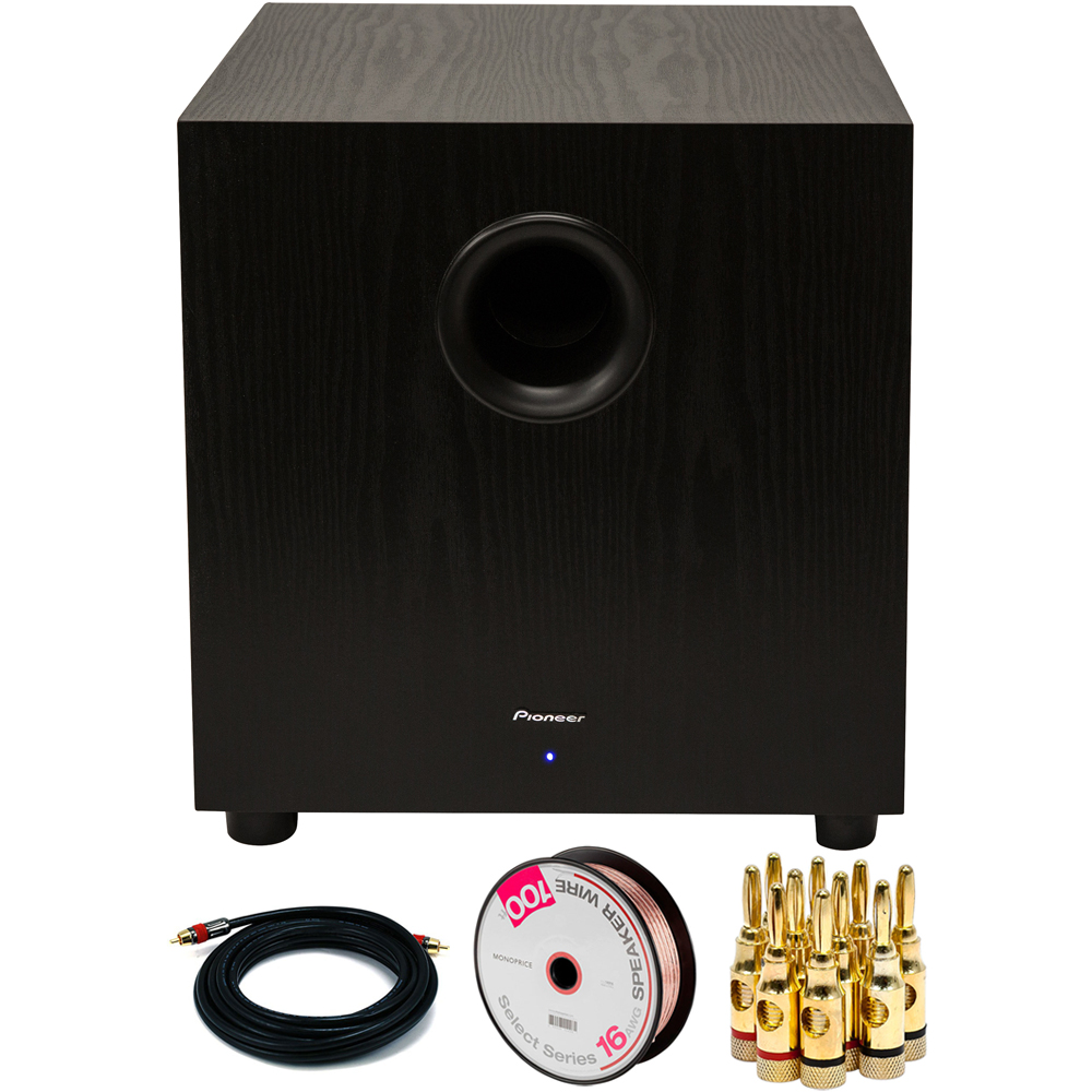 Pioneer 400W Powered Subwoofer Black with Banana Plugs & Cables Bundle ...
