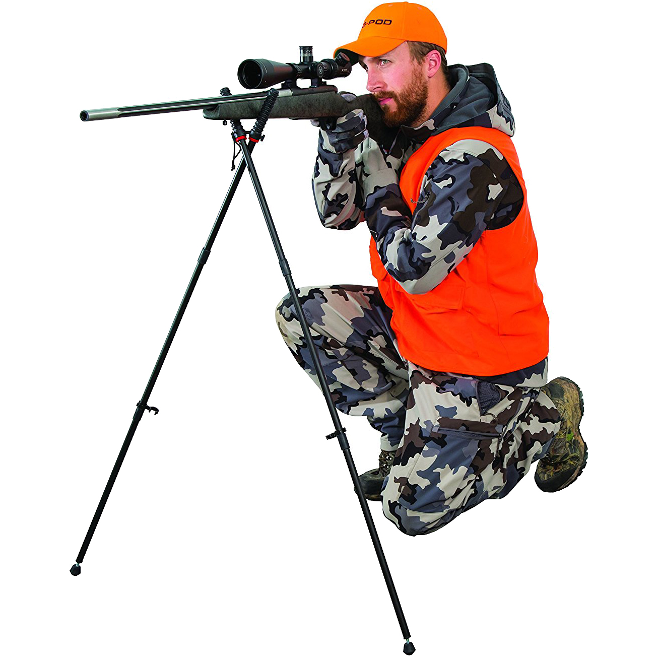 BogPod Shooting Stick Sitting Kneeling Rifle Bipod Adjustable Height