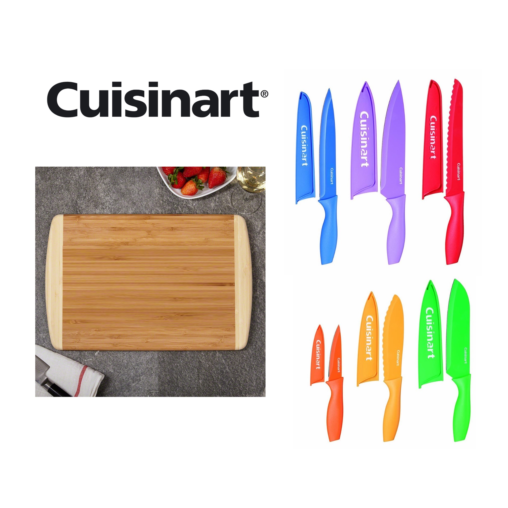 Cuisinart Colorful 12Piece Knife Set with free Bamboo Cutting Board eBay