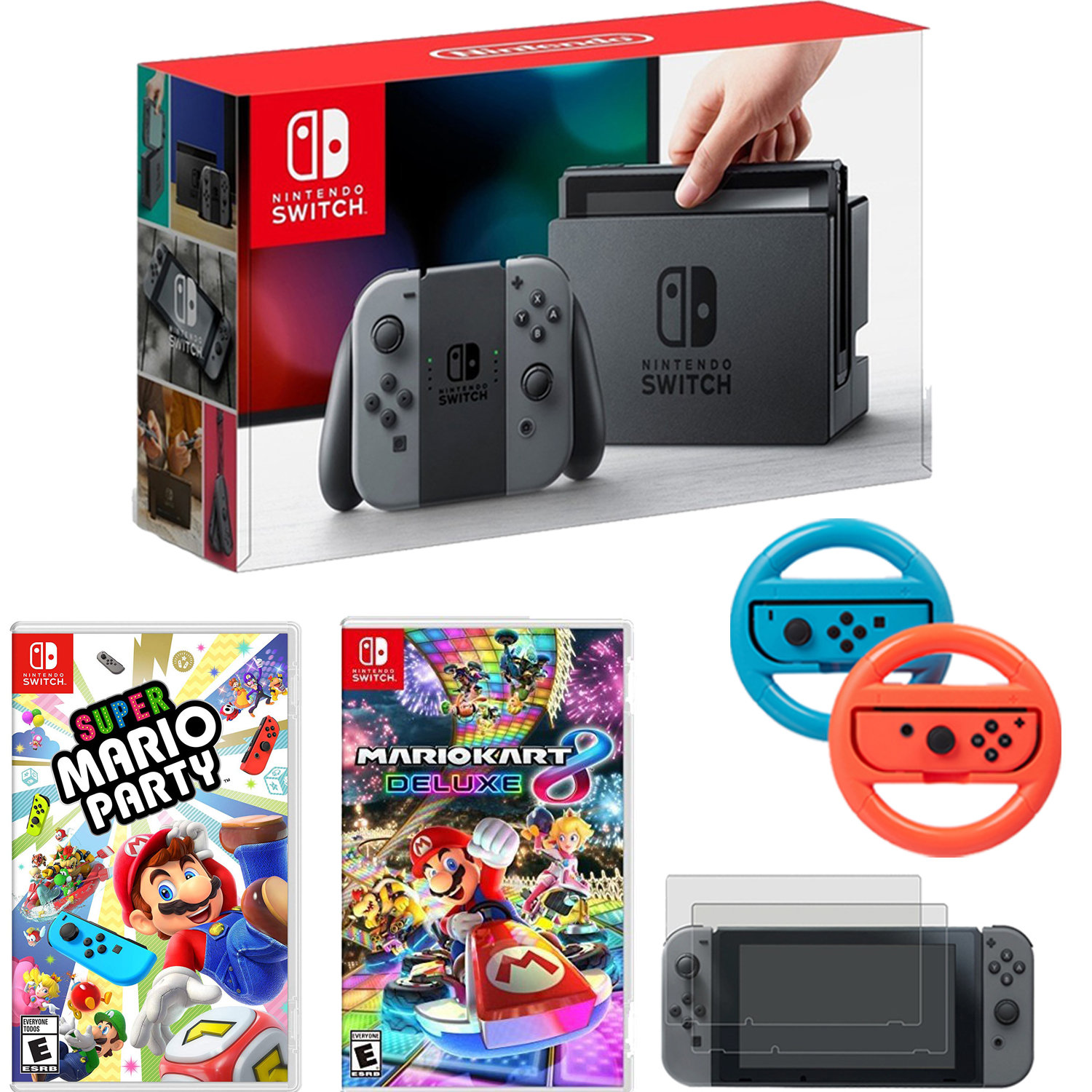 Nintendo Switch Console Gray Joy Con + Mario Kart 8 Deluxe & Super ...