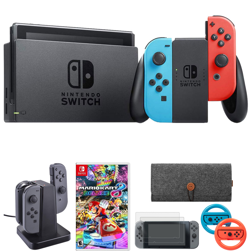 Nintendo Switch 32 GB Console w/ Neon Blue and Red JoyCon + Mario Kart