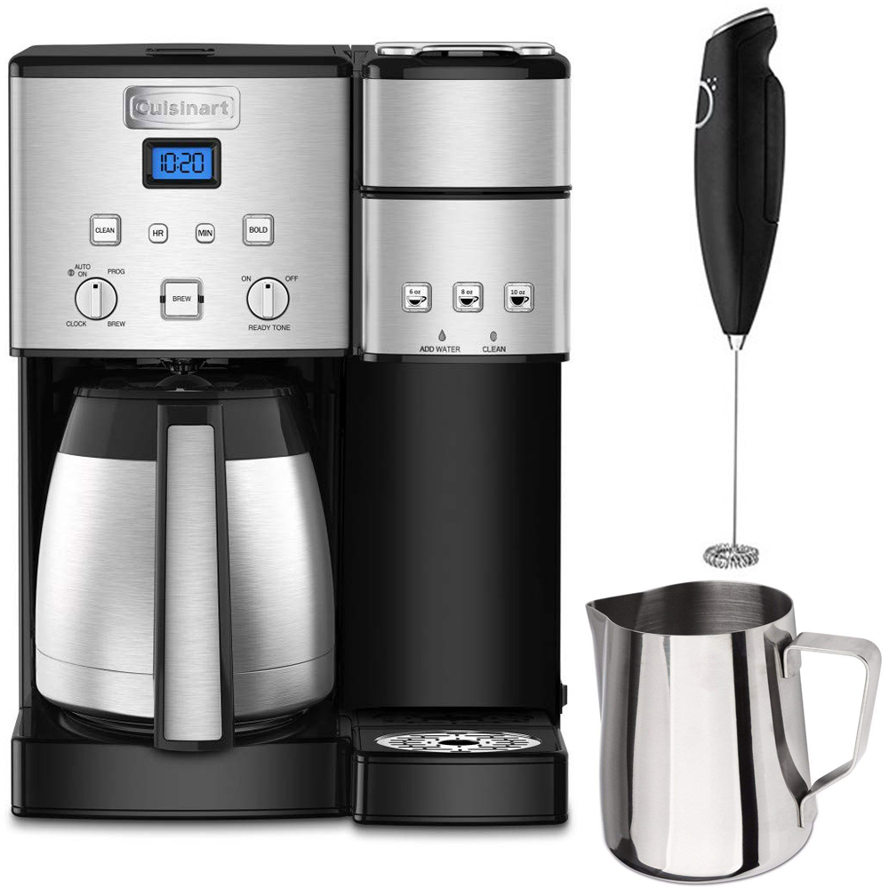 Cuisinart 10Cup SingleServe Brewer Coffeemaker Silver + Milk Frother