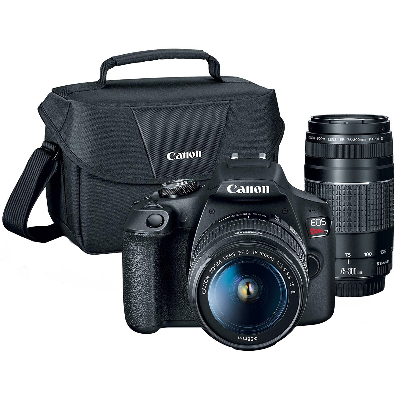 Canon EOS Rebel T7 DSLR Camera w 18-55mm IS II + 75-300mm III Double