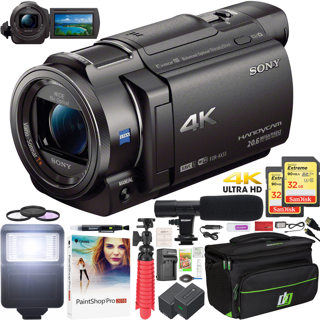 Sony Fdr Ax K Ultra Hd Handycam Camcorder Fdrax Wi Fi Video Camera Pro Kit Ebay