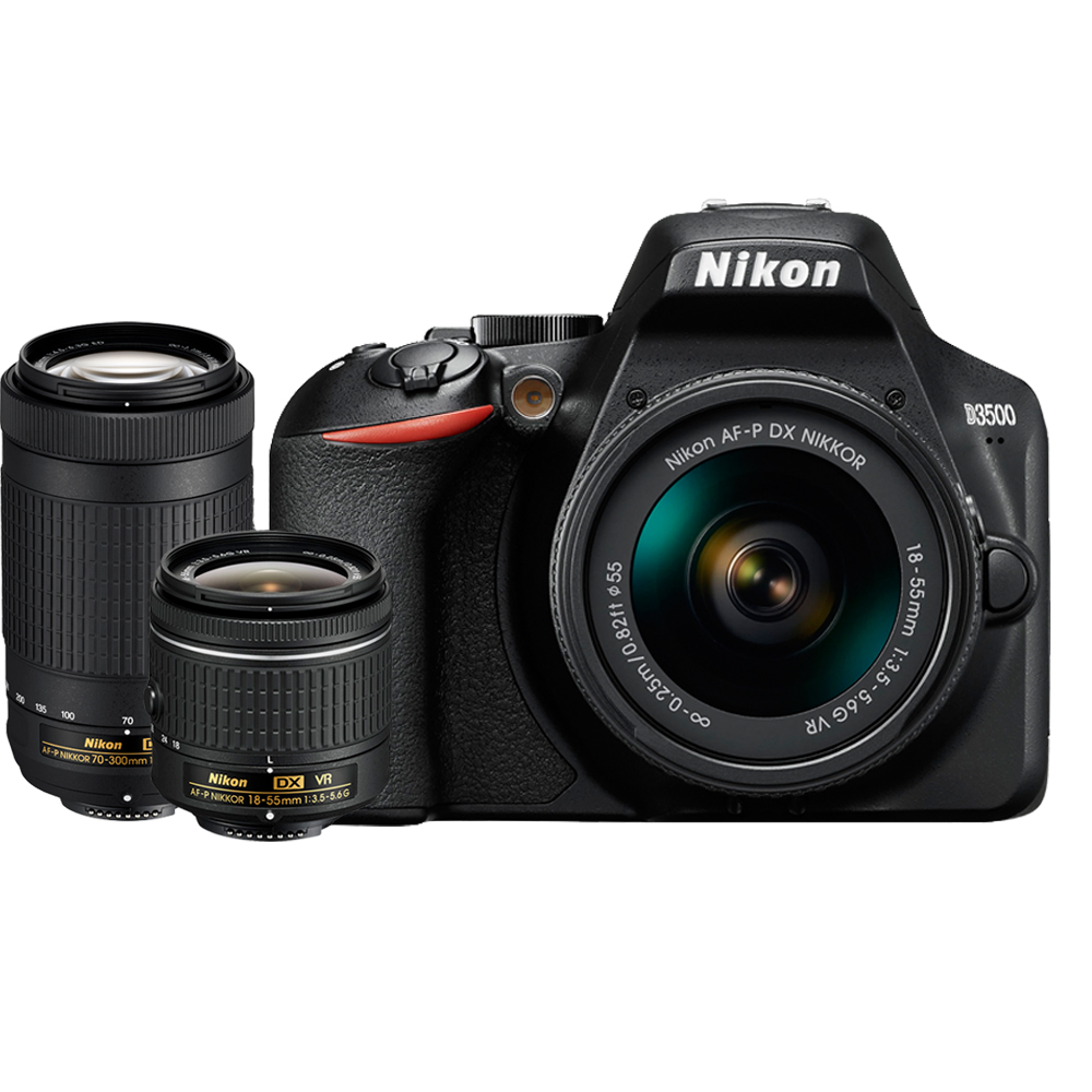 Nikon D3500 DSLR Camera + 1855mm VR + 70300mm 2 Lens Kit 32GB