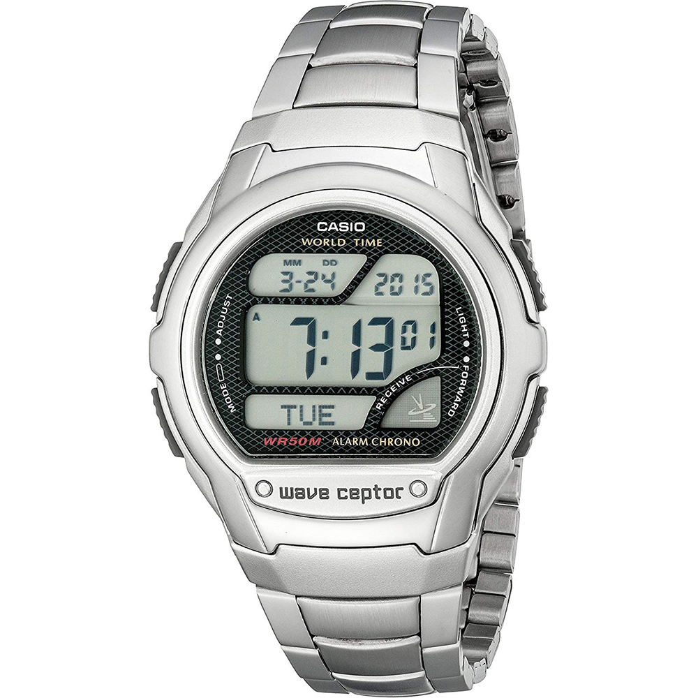 casio atomic digital watch silver