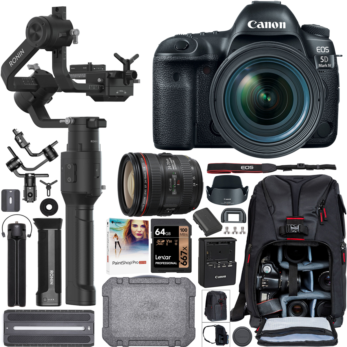 Canon EOS 5D Mark IV DSLR Camera + 2470 Lens + DJI RoninS Essential