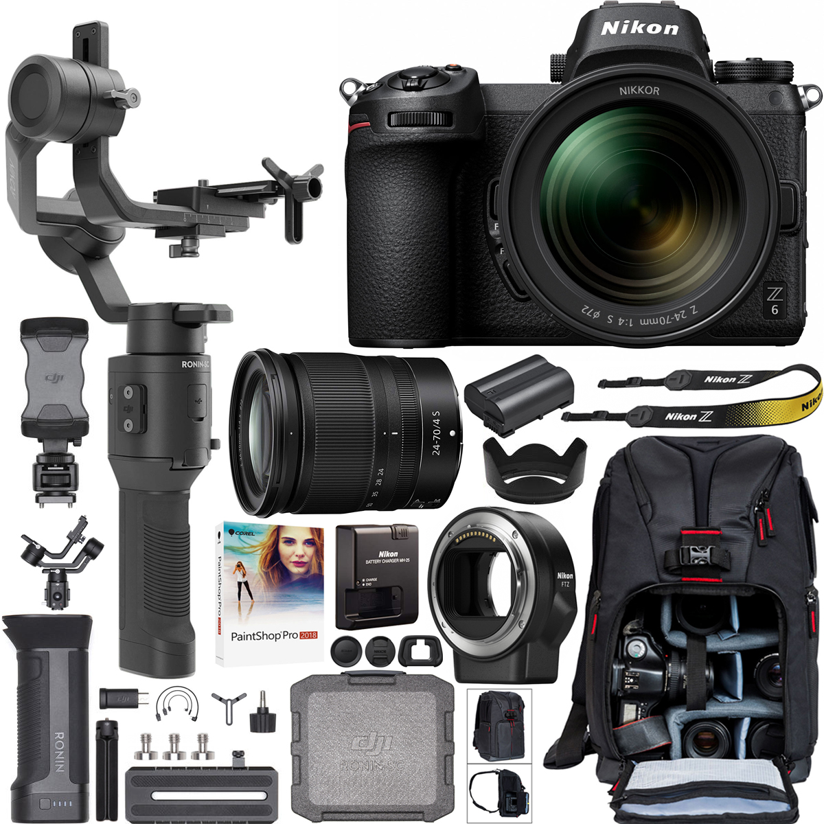 Nikon Z6 FX Mirrorless Camera + 24-70mm Lens + Adapter + DJI Ronin-SC