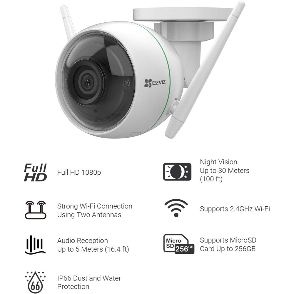 EZVIZ C3WN 1080p Outdoor Security Camera + 32GB MicroSD Memory Card