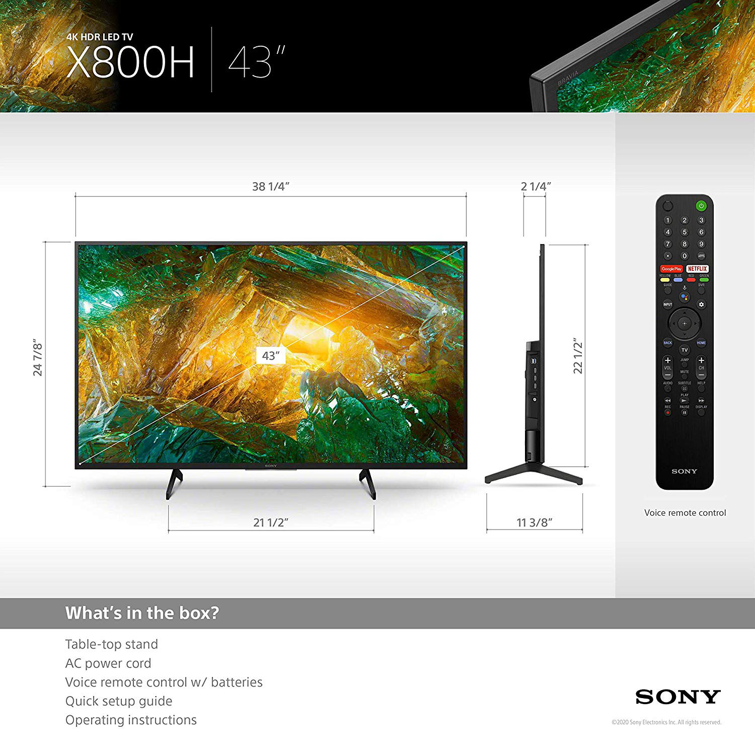 Sony XBR43X800H 43" X800H 4K UHD LED TV (2020) with Deco Gear Soundbar