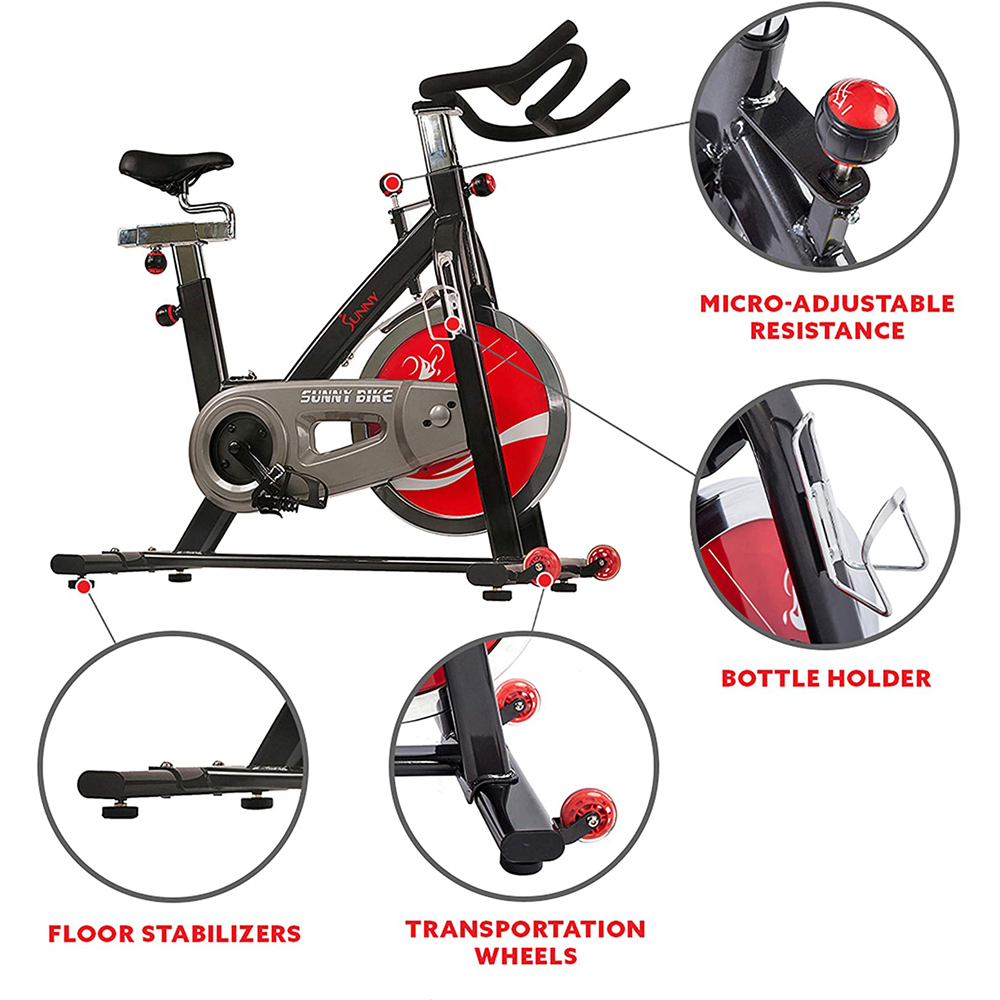 Sunny Health & Fitness SF-B1002 Belt Drive Indoor Cycling Bike w/ 49 lb ...