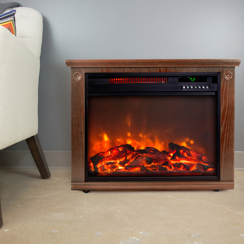 LifeSmart 28'' Freestanding Electric Fireplace in Medium Oak With