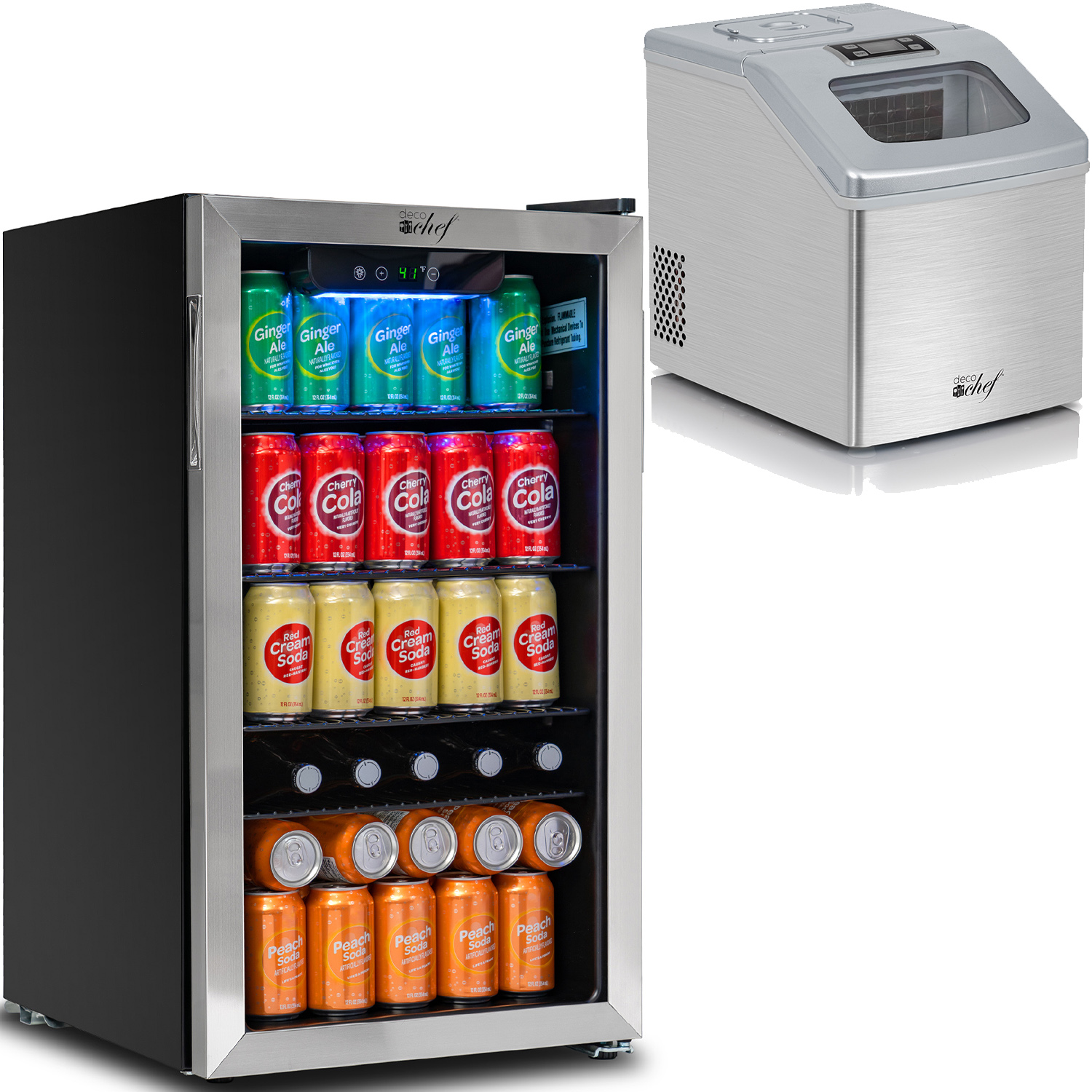 Deco Chef 118-Can Mini Fridge, Glass Door and 40LB Per Day